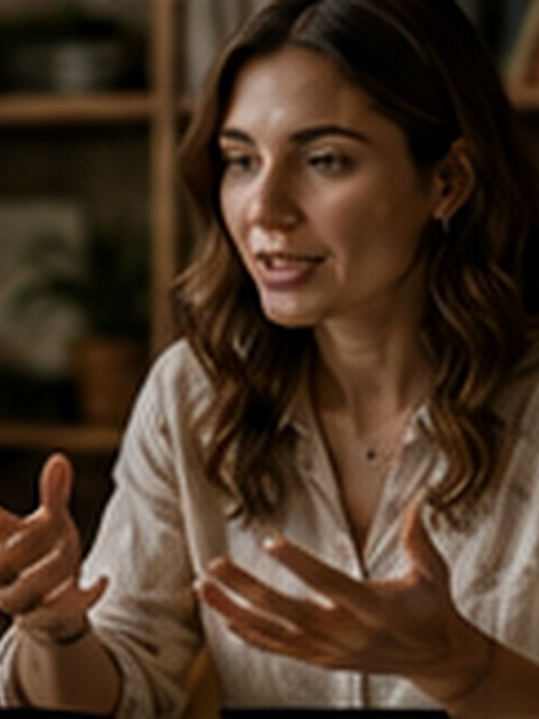 Person joining a private live video session from home